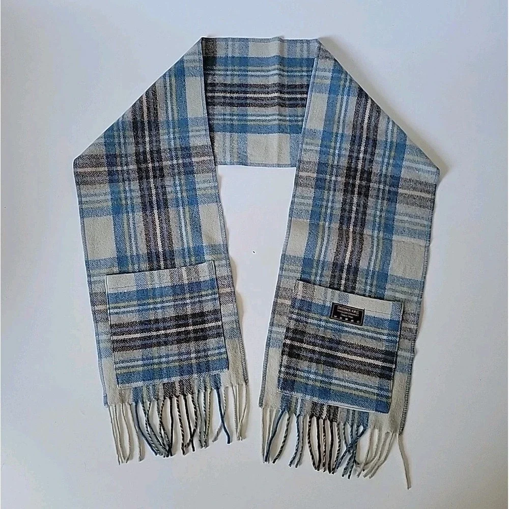 Patrick King Fringed Wool Scarf Plaid Flannel Pockets Academia Classic Preppy‎